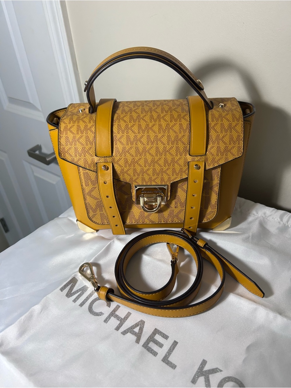 Michael Kors Yellow Signature Satchel with Top Handle & Strap